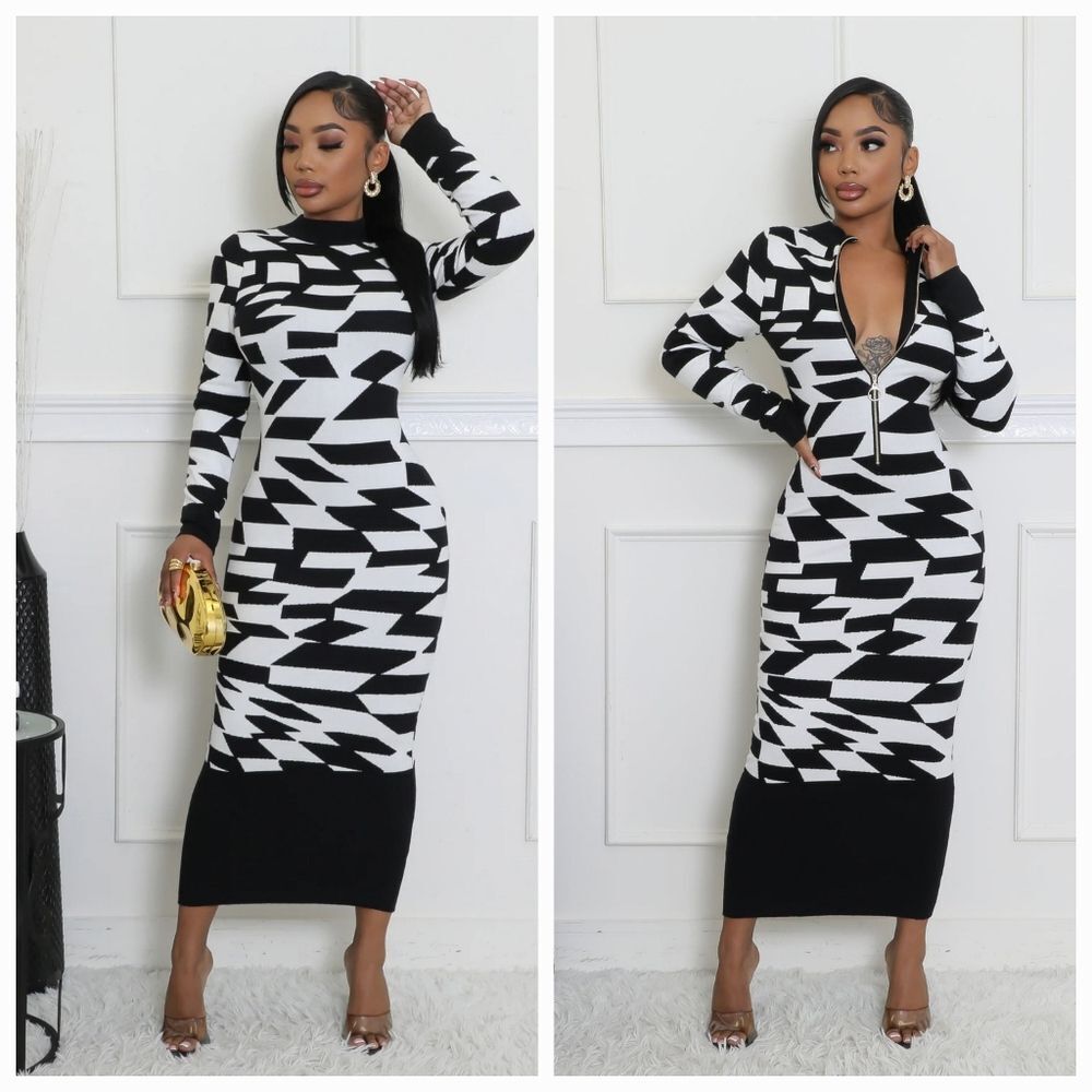 Black & White Thread Multi Wear Midi Dress